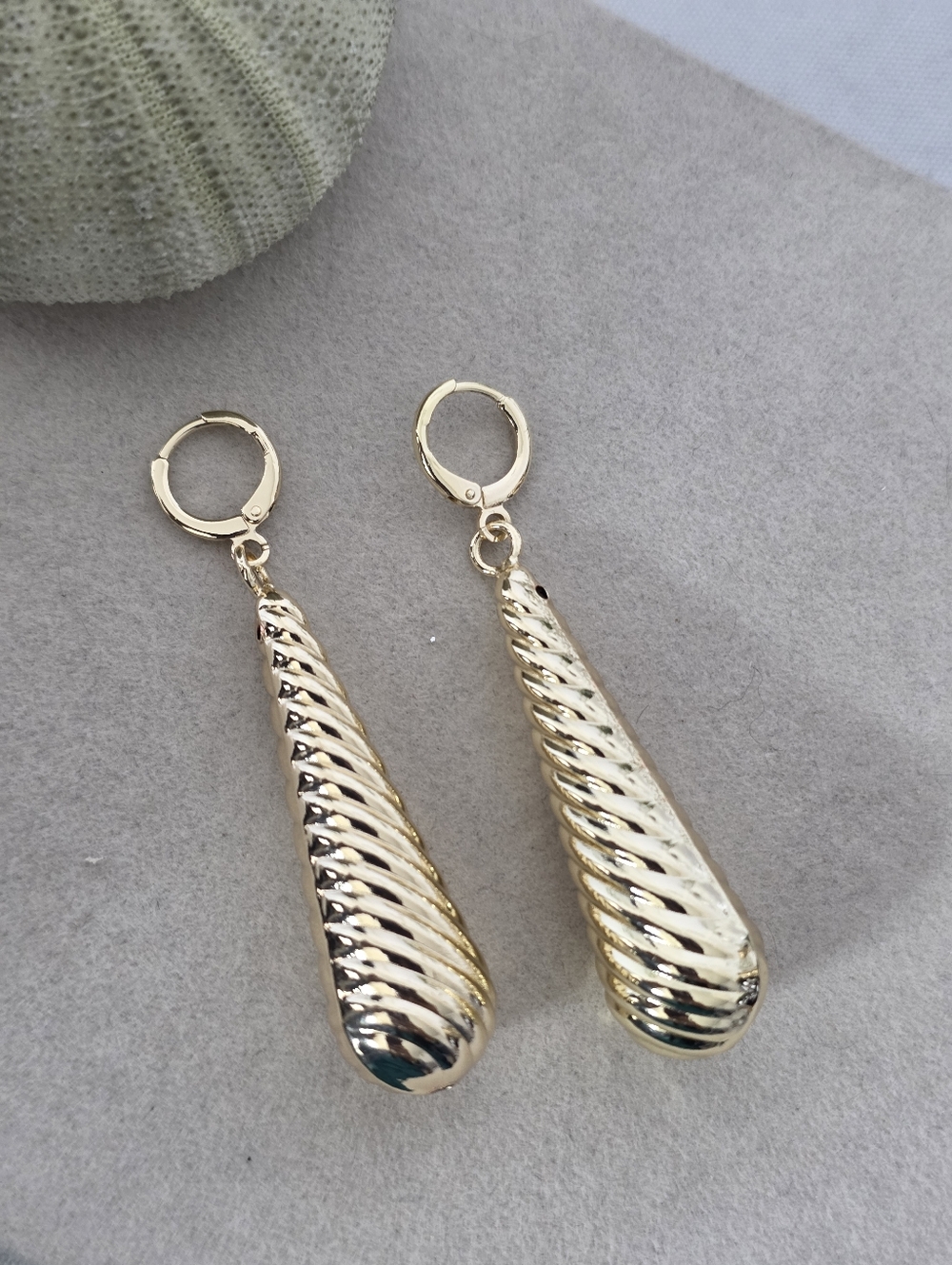 Gold Filled Twisted Teardrop Dangle Earrings | Ribbed Huggie Hoops